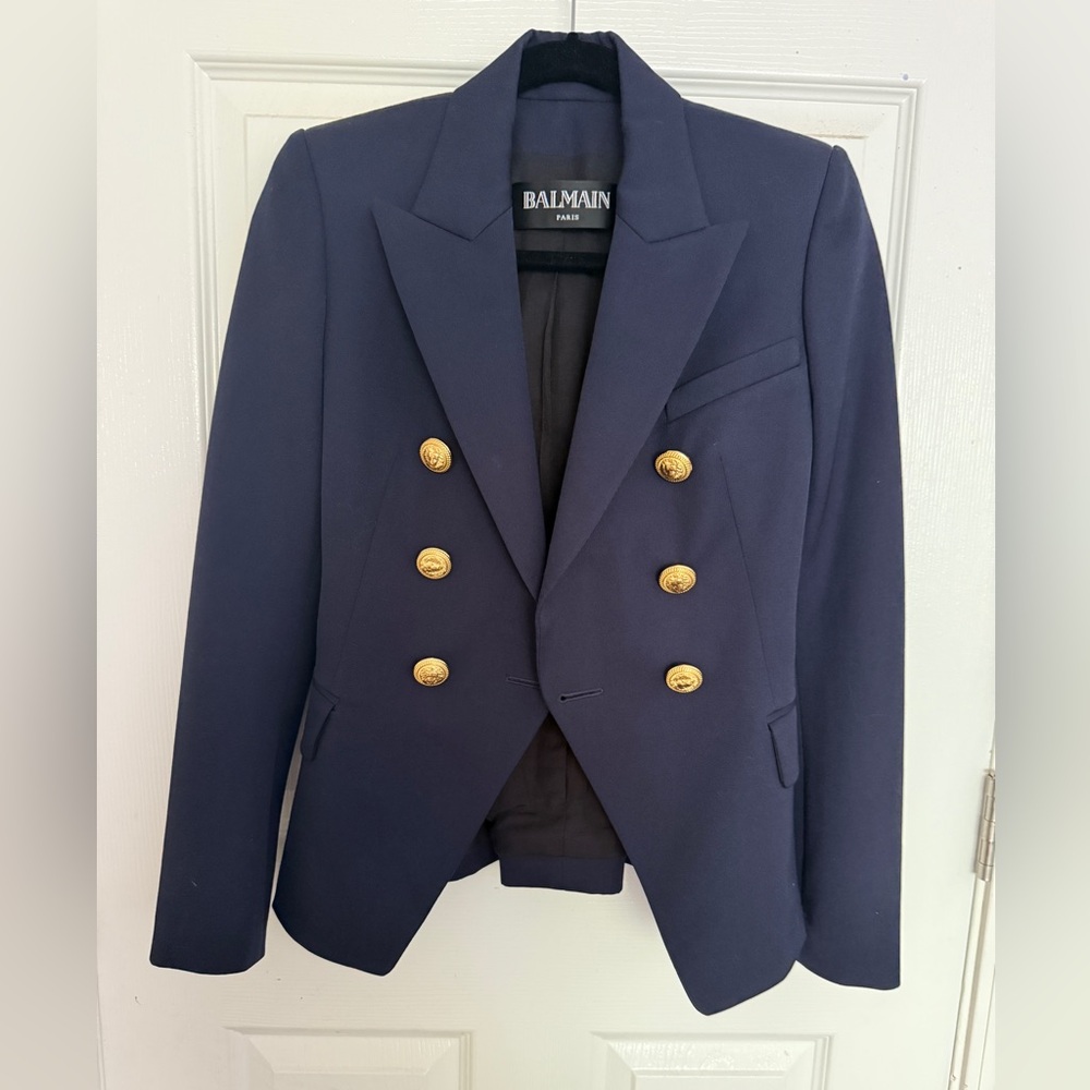 Balmain Blue and Gold Tailored Blazer